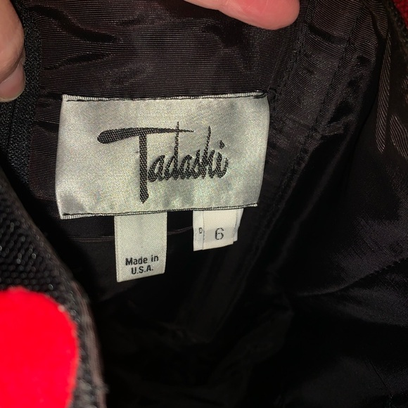 Vintage 80/90s Tadashi Shoji 6 Black Tulle Strapless Dress Red Velvet Polka Dots - Picture 6 of 8